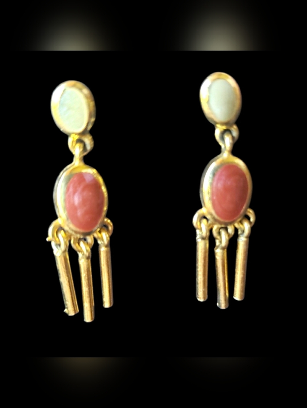 Vintage Gold Plated and Red Dangle Earrings Eccentric